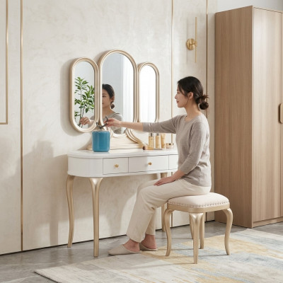 Kaptafel met spiegel luxe console dressoir kruk volledige set
