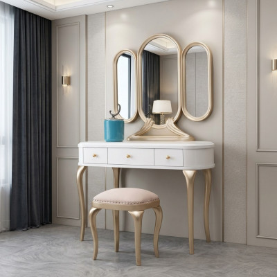Kaptafel met spiegel luxe console dressoir kruk volledige set
