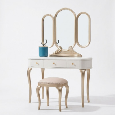 Kaptafel met spiegel luxe console dressoir kruk volledige set