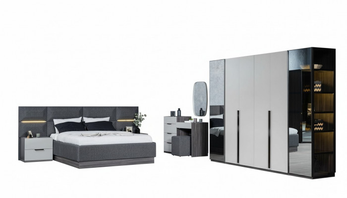 Slaapkamer Bed Nachtkastjes Kledingkast Commode met spiegel Meubelset 5-delig