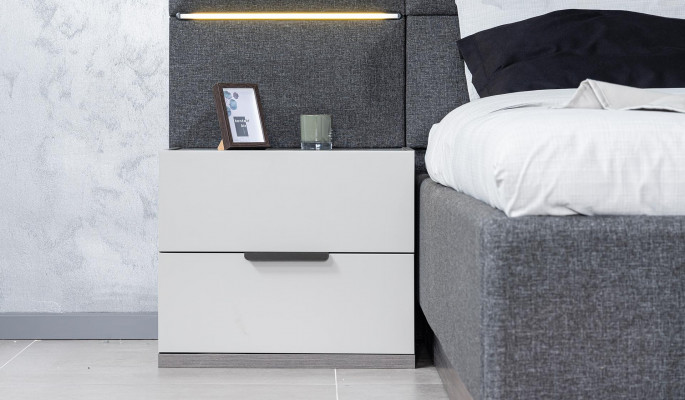 Grijze slaapkamerset compleet meubilair bed kast nachtkastjes meubilair 5-delig hout.