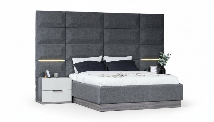 Grijze slaapkamerset compleet meubilair bed kast nachtkastjes meubilair 5-delig hout.