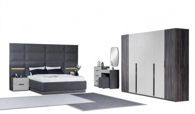 Slaapkamer Bed Nachtkastje Kledingkast Commode met Spiegel Meubelset 5-delig