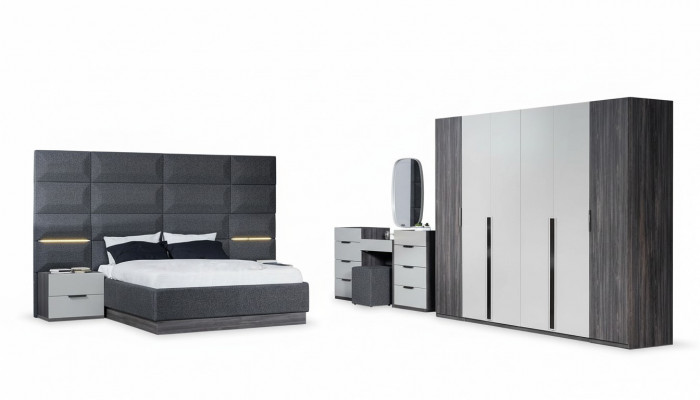 Slaapkamer Bed Nachtkastje Kledingkast Commode met Spiegel Meubelset 5-delig