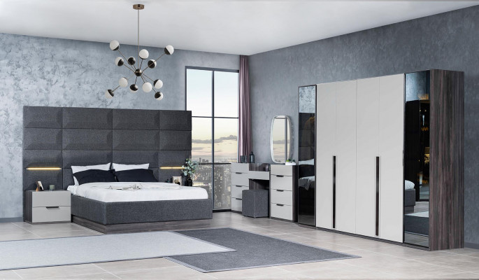 Slaapkamer Bed Nachtkastje Kledingkast Commode met Spiegel Meubels Hout Luxe