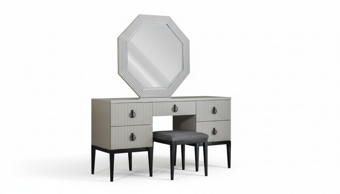 Toilettafel met spiegel Grijze slaapkamerontwerp Consolekruk Nieuw