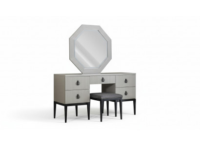 Toilettafel met spiegel Grijze slaapkamerontwerp Consolekruk Nieuw