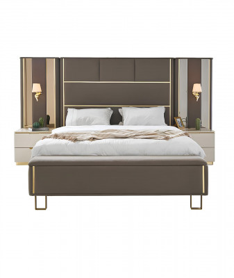 Taupe gestoffeerde bedden tweepersoonsbed houten slaapkamermeubels Hotel gestoffeerd 180x200.
