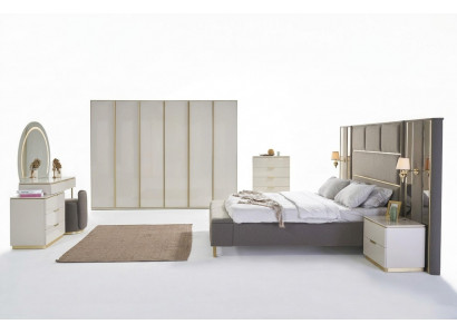 Luxe complete slaapkamer set beige goud commode bed nachtkastje 7-delige glans