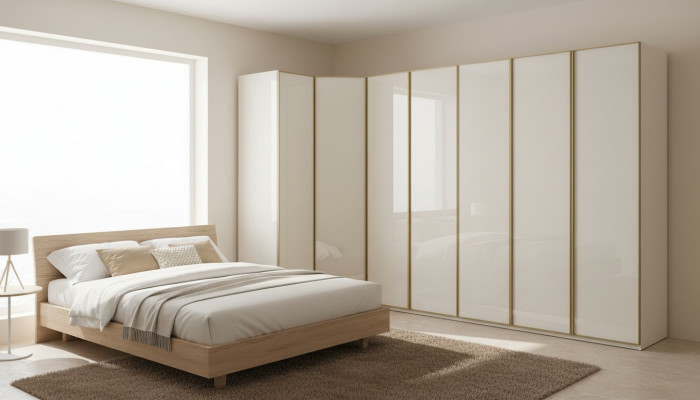 Hoogglans kledingkast Slaapkamerkasten Hoekkast Luxe meubels Goud Beige