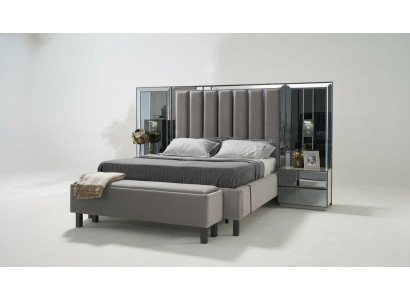 Slaapkamer set Bed 2x nachtkastje Kruk Dubbele Bedden Beklede meubels 4-dlg. Nieuw