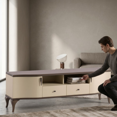 esthetische houten tv-kast in beige tinten