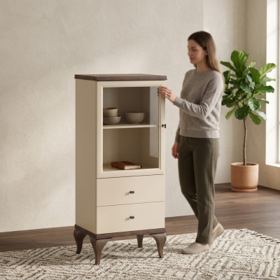 Glas Kast Woonkamer Kasten Dressoir Beige Vitrine Meubels Hout