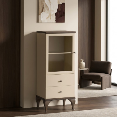 Glas Kast Woonkamer Kasten Dressoir Beige Vitrine Meubels Hout