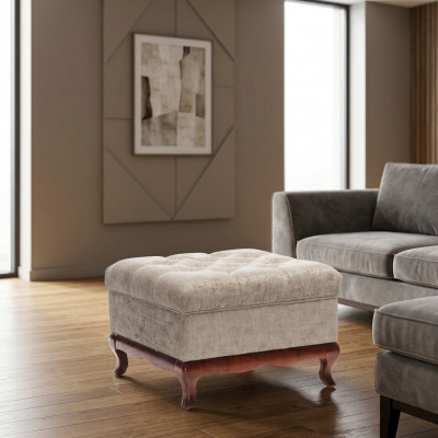Poef Designer Chesterfield Voetenbank Textiel Beige Bekleding Bank Stof