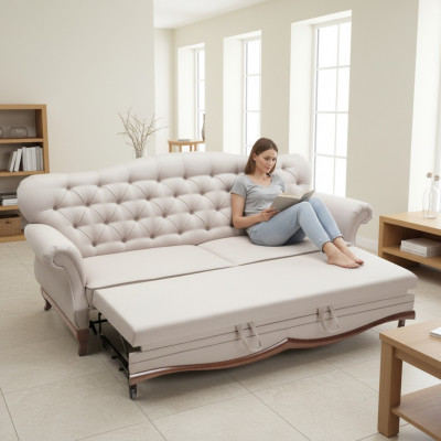 Chesterfield slaapbank met slaapfunctie driezitsbank stof