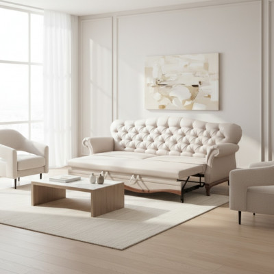 Chesterfield slaapbank met slaapfunctie driezitsbank stof
