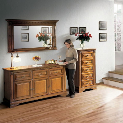Kast Commode Spiegel Materiaal Hout klassieke Set 3-delig Bruin Landhuis