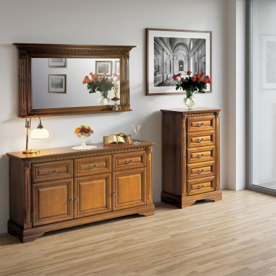 Kast Commode Spiegel Materiaal Hout klassieke Set 3-delig Bruin Landhuis