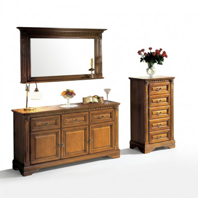 Kast Commode Spiegel Materiaal Hout klassieke Set 3-delig Bruin Landhuis