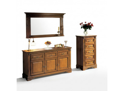 Kast Commode Spiegel Materiaal Hout klassieke Set 3-delig Bruin Landhuis
