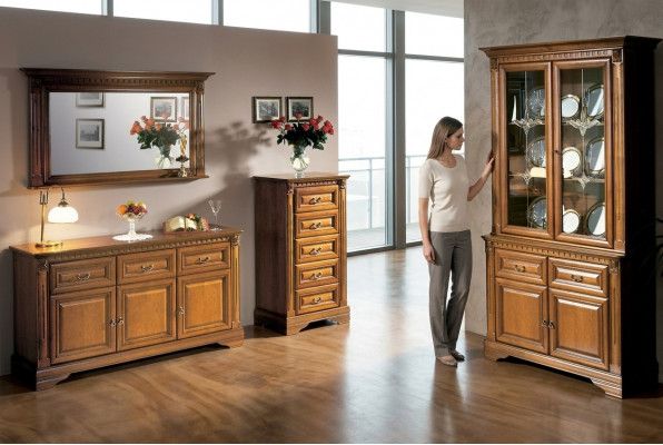 Woonkamerkast dressoir Italië spiegel klassieke set 3-delig hout