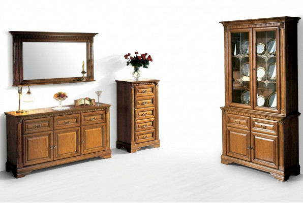 Woonkamerkast dressoir Italië spiegel klassieke set 3-delig hout