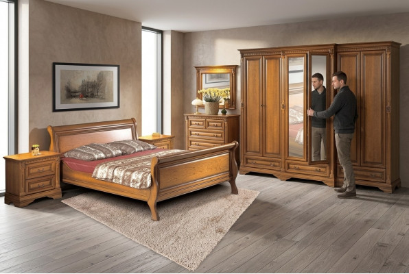 Slaapkamer Bed Nachtkastje Ladenkast Kledingkast Luxe Set 6-delig.