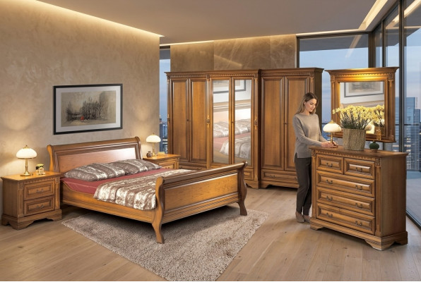 Landhuisstijl bed 3-delig met 2 nachtkastjes houten meubelset bruin