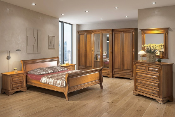 Landhuisstijl bed 3-delig met 2 nachtkastjes houten meubelset bruin
