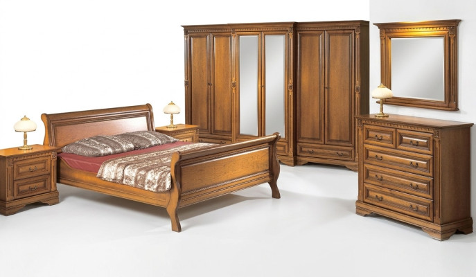 Landhuisstijl bed 3-delig met 2 nachtkastjes houten meubelset bruin
