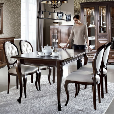 Donkerbruine houten eettafel Klassieke leren Chesterfield stoelen Designer 5-delige set