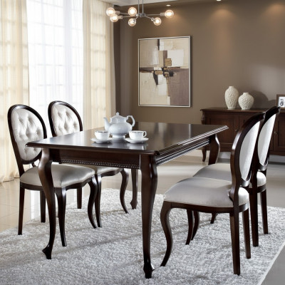 Donkerbruine houten eettafel Klassieke leren Chesterfield stoelen Designer 5-delige set