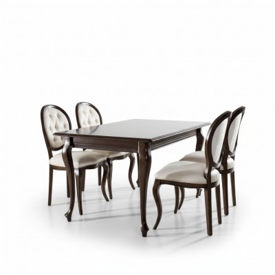 Donkerbruine houten eettafel Klassieke leren Chesterfield stoelen Designer 5-delige set