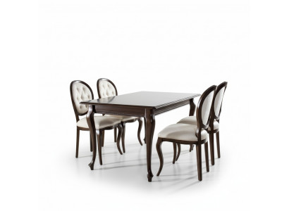 Donkerbruine houten eettafel Klassieke leren Chesterfield stoelen Designer 5-delige set