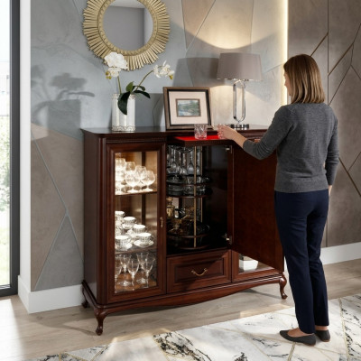 Huisbar kast dressoir met draaibare flessenkast vitrine hout.