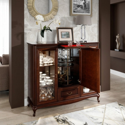Huisbar kast dressoir met draaibare flessenkast vitrine hout.