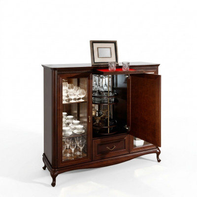 Huisbar kast dressoir met draaibare flessenkast vitrine hout.
