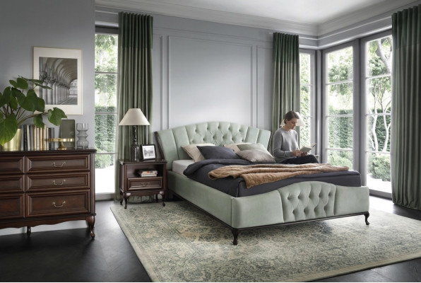 Groen Chesterfield bed met houten slaapkamermeubelen Bedden Koninklijk.