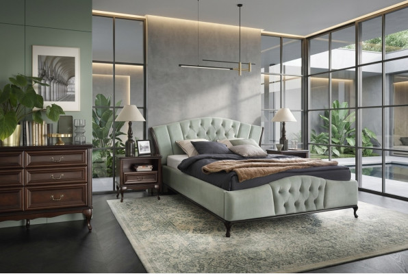 Groen Chesterfield bed met houten slaapkamermeubelen Bedden Koninklijk.