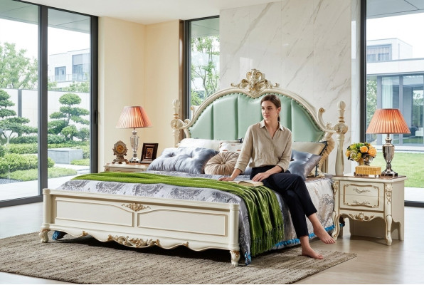 Klassieke slaapkamer bed meubels hout leer bedden barok rococo