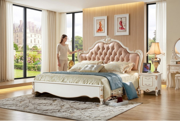 Koninklijk Chesterfield bed Slaapkamermeubilair Bedden 180x200 Leer