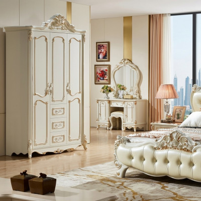 Driedeurs kledingkast kast Wit Barok Rococo Kasten Hout