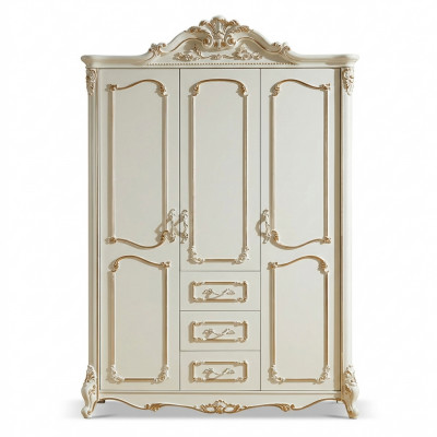 Driedeurs kledingkast kast Wit Barok Rococo Kasten Hout