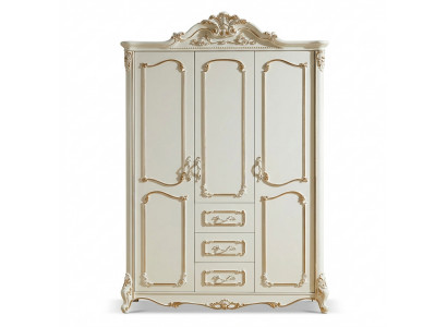 Driedeurs kledingkast kast Wit Barok Rococo Kasten Hout