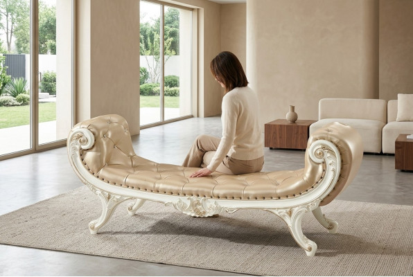 Bank Slaapkamer Chaise longue Krukje Ottomaan Chesterfield Leer Nieuw