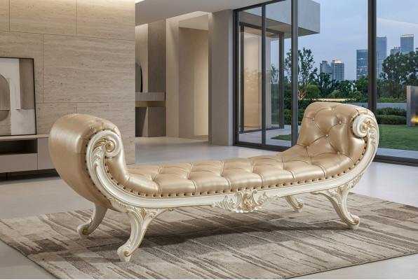 Bank Slaapkamer Chaise longue Krukje Ottomaan Chesterfield Leer Nieuw