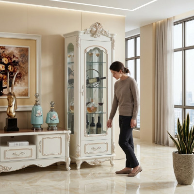 Vitrine Houten enkele vitrines Glazen kasten Meubels Art deco Wit