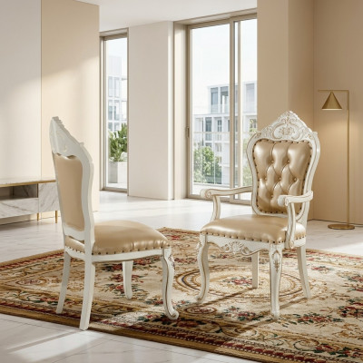 Klassieke Chesterfield stoel Eetkamer fauteuil Beigekleurige armstoel Eenpersoons Barokstijl