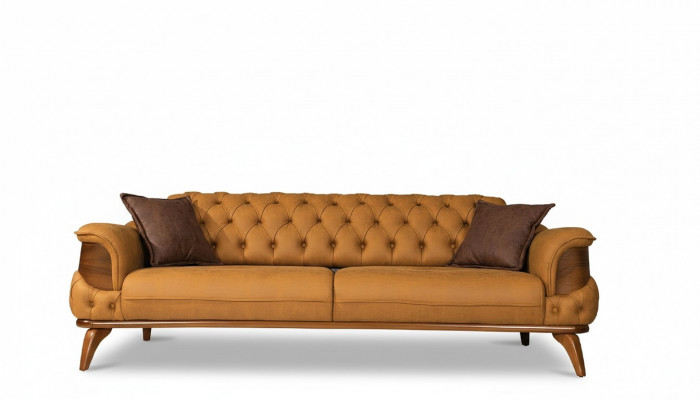 Driepersoons leren bankstel banken bankstellen luxe bank Chesterfield West-USA geel